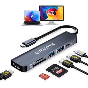 محول MacBook متعدد المنافذ usbc hub، usbc dongle mac hdmi محول MacBook dongle مع 4K HDMI، شحن PD بقوة 100 واط، محور USB 3.0، قارئ بطاقة SD/TF، ​​محطة إرساء USB c لأجهزة الكمبيوتر المحمول MacBook Pro وiPad Pro