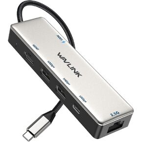 USB C Hub 2.5G Ethernet, WAVLINK 10Gbps USB C 3.2 Hub with 100W Power Delivery, 4K@120Hz HDMI 2.1, 3*USB3.2 Gen 2, 2.5G RJ45 Ports, Fit for MacBook Pro/Air iPad Dell HP Lenovo Asus Acer
