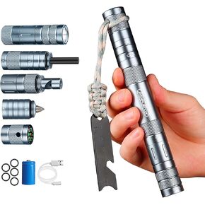 Camping Survival Kits, 9 in 1 Multitool Survival Kit with Flashlight, Fire Starter, Whistle, Glass Breaker, Compass, Paracord, EDC Stocking Stuffers and Gifts for Men Women
