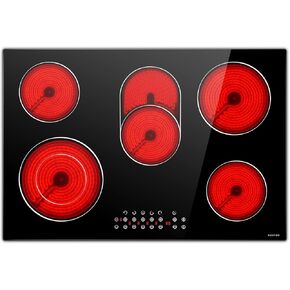Noxton 30 Inch Electric Cooktop, 8400W 5 Burners Built-in Radiant Electric Stove Top, Slider Control, 9 Power Levels, Child Safety Lock, Timer, 220-240V