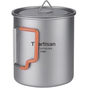 Titanium Cup Camping Pot Portable Ultralight Coffee Mug 450ML/750ML Water with Foldable Handles and Lid For Outdoor Camping Hiking Backpacking (750ML)