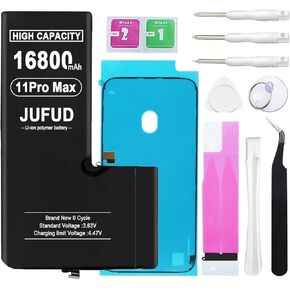 16800mAh Replacement Battery for iPhone 11 Pro Max, High-Capacity 0 Cycle Li-Polymer Battery - Compatible with Models A2161 A2220 A2218 Includes Full Repair Kit