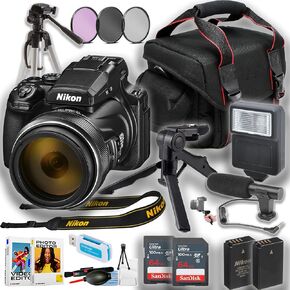 Nikon COOLPIX P1100 Digital Camera + 2pc Sandisk 64GB Ultra Memory Card + Gripster Tripod + 50 Inch Tripod + Camera Case + More (16pc Bundle)