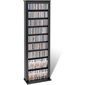 Hawthorne Collections 64" Modern Slim Engineered Wood CD/DVD Media Storage Tower, Narrow Design, Ready to Assemble, in Black Finish