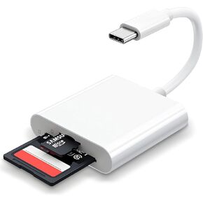 قارئ بطاقة USB C SD لـ iPhone 15 16/iPad/MacBook/Mac ، ودعم محول بطاقة Camera Type C Type C Memory ، و USB-C Type C SD قارئ SD و MicroSD ، و 2 Slots Clop and Play