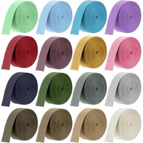 Vin Beauty 16 Rolls Cotton Webbing Strap 1 Inch Wide 3.3 Yard Polyester Webbing Straps for Bag Making Supplies, 16 Colors Nylon Twill Tape Strapping for Pets, DIY Crafts Furniture Backpack, Gardening