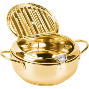 Deep Fryer Pot, 11 Inch/4.2 L Tempura Frying Pot with Lid 304 Stainless Steel Fry Pot with Temperature Control and Oil Drip Drain Rack for Kitchen French Fries, Chicken etc (28CM)
