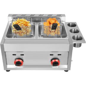 6L Commercial 2 Basket Countertop Gas Fryer Propane LPG Stainless Steel Deep Fryer Turkey Double Deep Fryer Countertop Fryer for Home Kitchen Restaurant