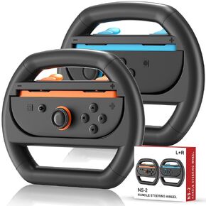 Firven Steering Wheels for Nintendo Switch 2 Joy-Con – 2 Pack Racing Wheel Accessories for Mario Kart 8/9 Deluxe – Realistic Kart Driving Experience [Black]