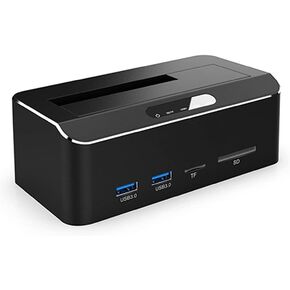 External 2.5"/3.5" USB 3.0 5Gbps SATA Hard Drive Docking Station HDD SSD Box 2 x USB 3.0 Hub TF/SD Card Reader Support UASP