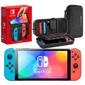 Nintendo Switch OLED with Signature Series Travel Case | Vivid 7" OLED Screen with 64 GB Internal Storage, Enhanced Audio, and Wide Adjustable Stand (White)