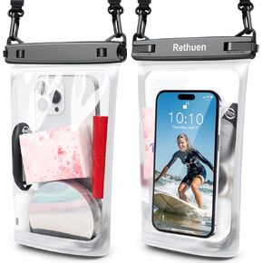 Large Waterproof Phone Pouch, 2pcs Floating Waterproof Bag for iPhone 16 15 14 13 12 Pro Max Galaxy S24 S23 S22 All Phones, Cell Phone Dry Bag for Beach Cruise Swimming Rafting Boating (Black + Black)