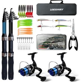2 Pack 2.1m/6.89ft Telescopic Spinning Fishing Rod Reel Combos with Carrier Bag, Lures, Pliers for Saltwater Freshwater Fishing