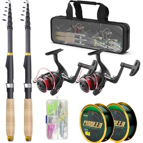 Telescopic Fishing Rod and Reel Combo Kit, 2PACK 5.9 6.89FT Carbon Fiber Collapsible Rods, Spinning Reels, Lures and Carrier Bag, Saltwater & Freshwater Travel Fishing Gear for Adults