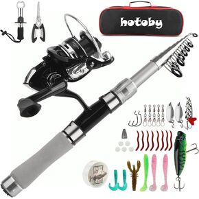 Fishing Pole Combo Set, 6.89ft Fishing Rod and Reel Combo, Carbon Fiber Telescopic Fishing Rod Kit with Spinning Reel, Fishing Pliers, Lip Gripper, Line, Lures for Beginner Angler (Silvery, 2.1M-1)