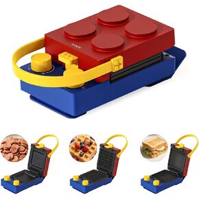 CANDY™ 3-in-1 Waffle Maker Panini Press, Grilled Sandwich Maker with Removable Plates, Compact & Portable Mini Toaster, Fast Double Heating, Unique Block-Style Design, Great for Breakfast or Snacks