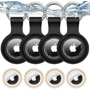 AirTag Holder with IPX8 Waterproof Cover, Soft Silicone AirTag Keychain, Ultra-Thin, Scratch-Resistant & Shock Absorption Cases for Apple GPS Tracker Item Tag Finders Accessories (Black)