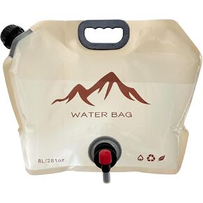Collapsible 2-Gallon Water Jug Portable Camping Bag with Leak-Proof Spigot Durable BPA-Free 8L Collapsible Water Container for Hiking Camping Emergency Prep (Beige)
