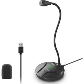 Plug & Play USB Computer Microphone, Flexible Gooseneck & Mute Button LED – Desktop Microphone for Gaming, YouTube, Streaming, Compatible with Windows/Mac (1.8m /6ft)