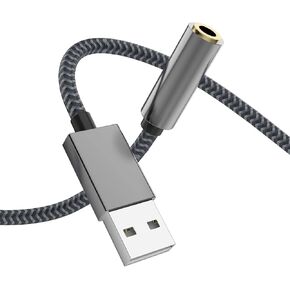 USB to Audio Jack, Morelecs USB to 3.5mm Jack Audio Adapter, USB to Aux Cable with TRRS 4-Pole Mic-Supported USB to Headphone AUX Adapter Built-in Chip External Sound Card for PS4 PC and More -3.3FT