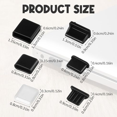 36Pcs USB Cover Port Plug Caps, 6 Types USB Anti Dust Cover Plugs, Silicone Soft Port Protection Stopper, for Computer Camera USB A, Type C Ports in Saudi Arabia