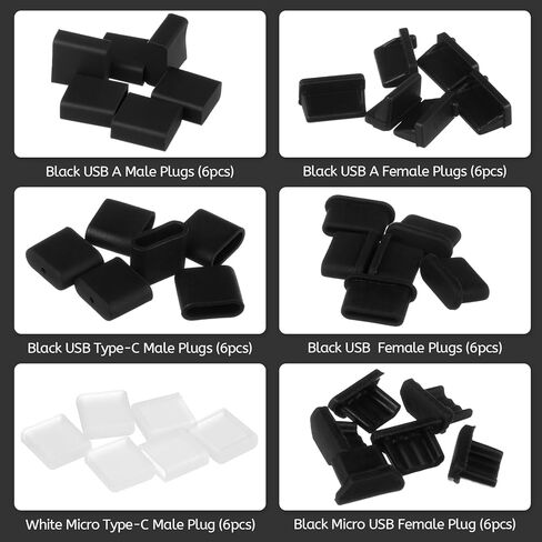 36Pcs USB Cover Port Plug Caps, 6 Types USB Anti Dust Cover Plugs, Silicone Soft Port Protection Stopper, for Computer Camera USB A, Type C Ports in Saudi Arabia
