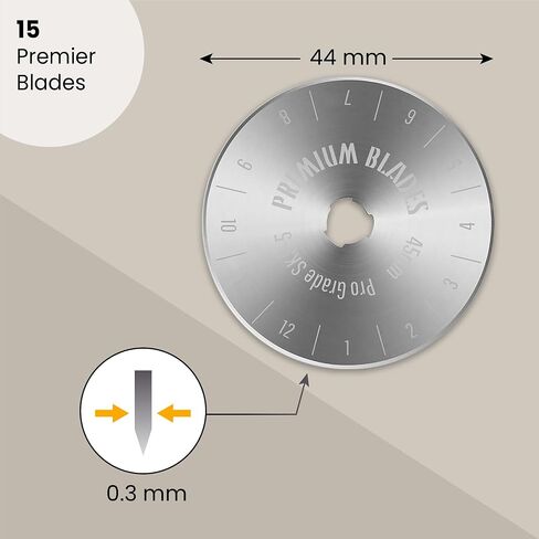 شفرات قاطعة دوارة من Premier Blades مقاس 45 مم - (15 حزمة) تناسب شفرات Fiskars وOlfa وMartelli والمزيد - عجلة قطع قماش الاستوديو للنسيج والورق in Saudi Arabia