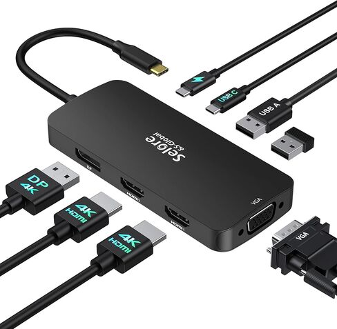 USB C Docking Station Dual HDMI Monitor Adapter, Selore USB C Hub 3 Monitors with Dual HDMI, Displayport, VGA, 100W PD Charging, 3USB 2.0 Ports Adapter for Dell XPS,HP, Lenovo,etc(Black) in Kuwait