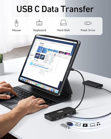 USB C Docking Station Dual HDMI Monitor Adapter, Selore USB C Hub 3 Monitors with Dual HDMI, Displayport, VGA, 100W PD Charging, 3USB 2.0 Ports Adapter for Dell XPS,HP, Lenovo,etc(Black) in Kuwait