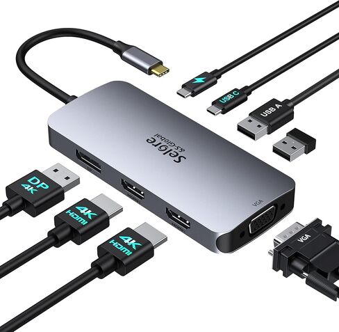 USB C Docking Station Dual HDMI Monitor Adapter, Selore USB C Hub 3 Monitors with Dual HDMI, Displayport, VGA, 100W PD Charging, 3USB 2.0 Ports Adapter for Dell XPS,HP, Lenovo,etc(Black) in Kuwait