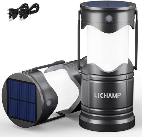 Lichamp 1-Pack Solar Camping Lantern, USB Rechargeable LED Lanterns Battery Powered Pop Up Flashlight Lamps with Three Modes Power for Power Outages Hurricane Supplies Emergency Indoor & Outdoor in Saudi Arabia