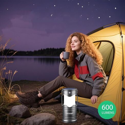 Lichamp 1-Pack Solar Camping Lantern, USB Rechargeable LED Lanterns Battery Powered Pop Up Flashlight Lamps with Three Modes Power for Power Outages Hurricane Supplies Emergency Indoor & Outdoor in Saudi Arabia