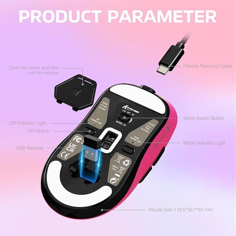 ATTACK SHARK X3 Lightweight Wireless Gaming Mouse with Tri-Mode 2.4G/USB-C Wired/Bluetooth,Up to 26K DPI, PAW3395 Optical Sensor,Kailh GM8.0 Switch,5 programmable Buttons for PC/Win/Mac(Berry Red) in Kuwait