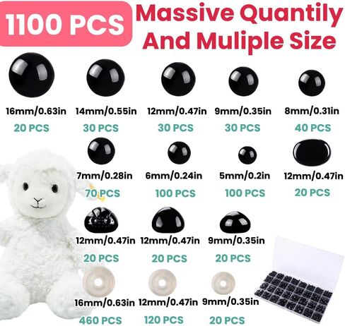 YUJUN 700PCS Safety Eyes for Crochet,6-22mmColorful Glitter Noses with Washers Stuffed Animals Amigurumi Craft Doll Making Teddy Bear Toy in Saudi Arabia