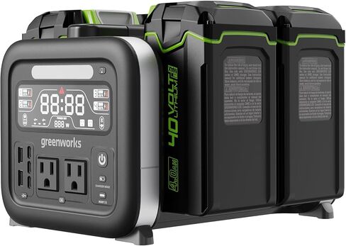 Greenworks 40V 500W Portable Power Inverter, 4-Slot Inverter, 2 AC Outlets, 5 USB Ports, Smart APP Control Power Generator, Outdoor Backup Power Supply, 4 * 40V 4Ah Battery Included (POWER 75+TOOLS) in Saudi Arabia