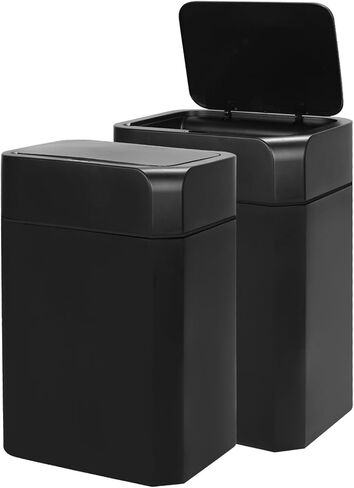 سلة المهملات بمستشعر الحركة من ELPHECO مع غطاء سعة 3.5 جالون، سلة قمامة صغيرة أوتوماتيكية نحيفة مقاومة للماء، سلة مهملات ذكية للحمام والمطبخ والمكتب وغرفة النوم وغرفة المعيشة والمرحاض (بيج كريمي) in Kuwait