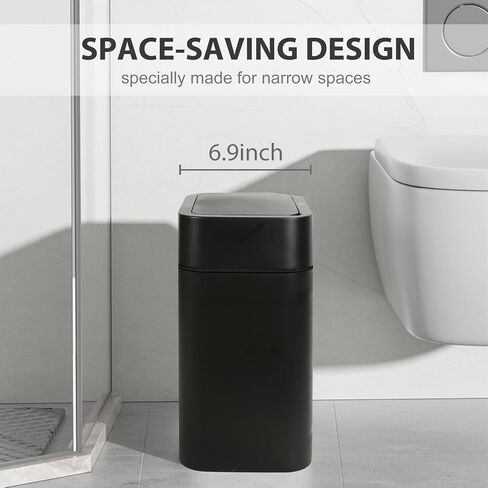 سلة المهملات بمستشعر الحركة من ELPHECO مع غطاء سعة 3.5 جالون، سلة قمامة صغيرة أوتوماتيكية نحيفة مقاومة للماء، سلة مهملات ذكية للحمام والمطبخ والمكتب وغرفة النوم وغرفة المعيشة والمرحاض (بيج كريمي) in Kuwait