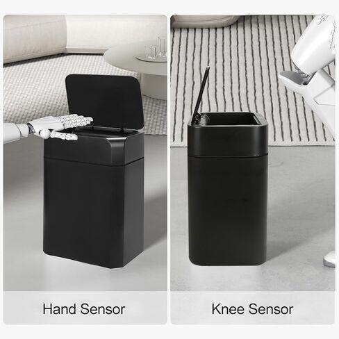 سلة المهملات بمستشعر الحركة من ELPHECO مع غطاء سعة 3.5 جالون، سلة قمامة صغيرة أوتوماتيكية نحيفة مقاومة للماء، سلة مهملات ذكية للحمام والمطبخ والمكتب وغرفة النوم وغرفة المعيشة والمرحاض (بيج كريمي) in Kuwait