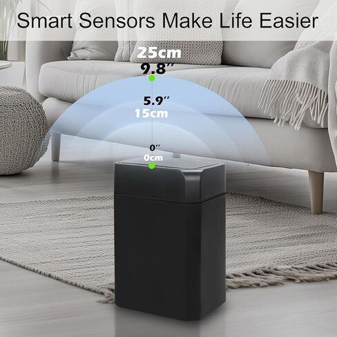 سلة المهملات بمستشعر الحركة من ELPHECO مع غطاء سعة 3.5 جالون، سلة قمامة صغيرة أوتوماتيكية نحيفة مقاومة للماء، سلة مهملات ذكية للحمام والمطبخ والمكتب وغرفة النوم وغرفة المعيشة والمرحاض (بيج كريمي) in Kuwait