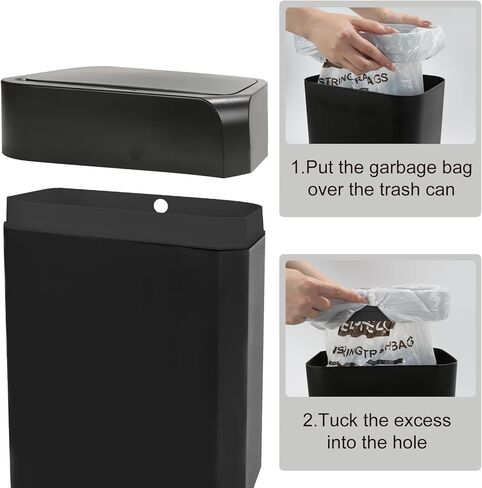 سلة المهملات بمستشعر الحركة من ELPHECO مع غطاء سعة 3.5 جالون، سلة قمامة صغيرة أوتوماتيكية نحيفة مقاومة للماء، سلة مهملات ذكية للحمام والمطبخ والمكتب وغرفة النوم وغرفة المعيشة والمرحاض (بيج كريمي) in Kuwait