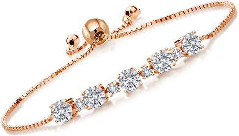 سوار تنس من Gem Stone King مطلي بالذهب الوردي عيار 18 قيراط والفضة والوردي والياقوت الأبيض والأبيض للنساء (2.95 قيراط، قابل للتعديل بالكامل حتى 9 بوصة) in Saudi Arabia