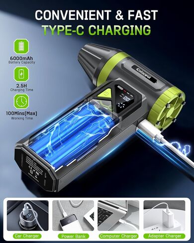 AIR AIR DUSTER-150000RPM DUSTER AIR CORMALT AIR القابلة لإعادة الشحن ＆ 3-GEAR قابلة للتعديل منفاخ الهواء المصغر مع ضوء LED ومنفاخ الغبار للكمبيوتر ولوحة المفاتيح والخارجية والمنزل والسيارة in Saudi Arabia