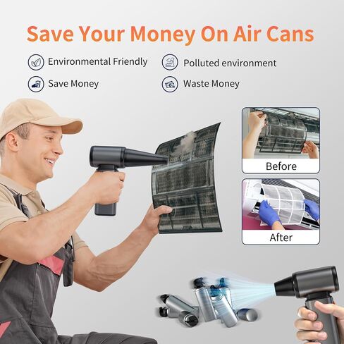 Compressed Air Duster, Stepless Speed Electric Air Duster, Metal Shell Air Blower with Brushless Motor, 120000 RPM Keyboard Cleaner Replaces Canned Air for Outdoors, Car, Home Cleaning in Saudi Arabia