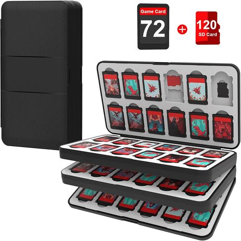 Quolumpia 72 Nintendo Switch 2 Game Case - for Switch/OLED/Lite Game Cartridges مع 72 بطاقة لعبة و 120 فتحات بطاقة Micro SD ، قذيفة سوداء ، صلبة ، بطانة السيليكون ، حامل بطاقة اللعبة المغناطيسية in Saudi Arabia