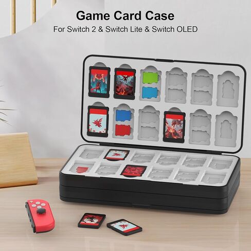 Quolumpia 72 Nintendo Switch 2 Game Case - for Switch/OLED/Lite Game Cartridges مع 72 بطاقة لعبة و 120 فتحات بطاقة Micro SD ، قذيفة سوداء ، صلبة ، بطانة السيليكون ، حامل بطاقة اللعبة المغناطيسية in Saudi Arabia