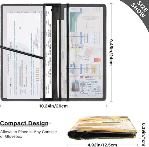 xigua البقرة طباعة تسجيل السيارة وحامل التأمين، وتسجيل الجلود وحامل بطاقة التأمين منظم صندوق قفازات السيارة للوثائق ورخصة القيادة والبطاقات 1 in Kuwait