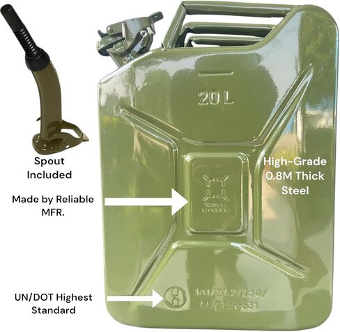 Yates Steel Metal Authentic NATO Container 20L with Spout for Liquid/Non-Potable Water, UN Approved, Tested in U.K (Olive Drab) in Saudi Arabia
