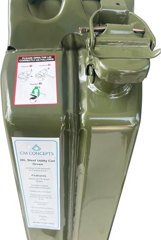 Yates Steel Metal Authentic NATO Container 20L with Spout for Liquid/Non-Potable Water, UN Approved, Tested in U.K (Olive Drab) in Saudi Arabia