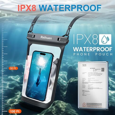 Large Waterproof Phone Pouch, 2pcs Floating Waterproof Bag for iPhone 16 15 14 13 12 Pro Max Galaxy S24 S23 S22 All Phones, Cell Phone Dry Bag for Beach Cruise Swimming Rafting Boating (Black + Black) in Kuwait