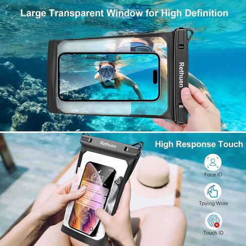 Large Waterproof Phone Pouch, 2pcs Floating Waterproof Bag for iPhone 16 15 14 13 12 Pro Max Galaxy S24 S23 S22 All Phones, Cell Phone Dry Bag for Beach Cruise Swimming Rafting Boating (Black + Black) in Kuwait